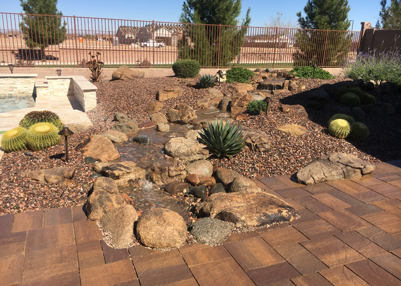Pondless Waterfall with Rocks, Plants and Lighting